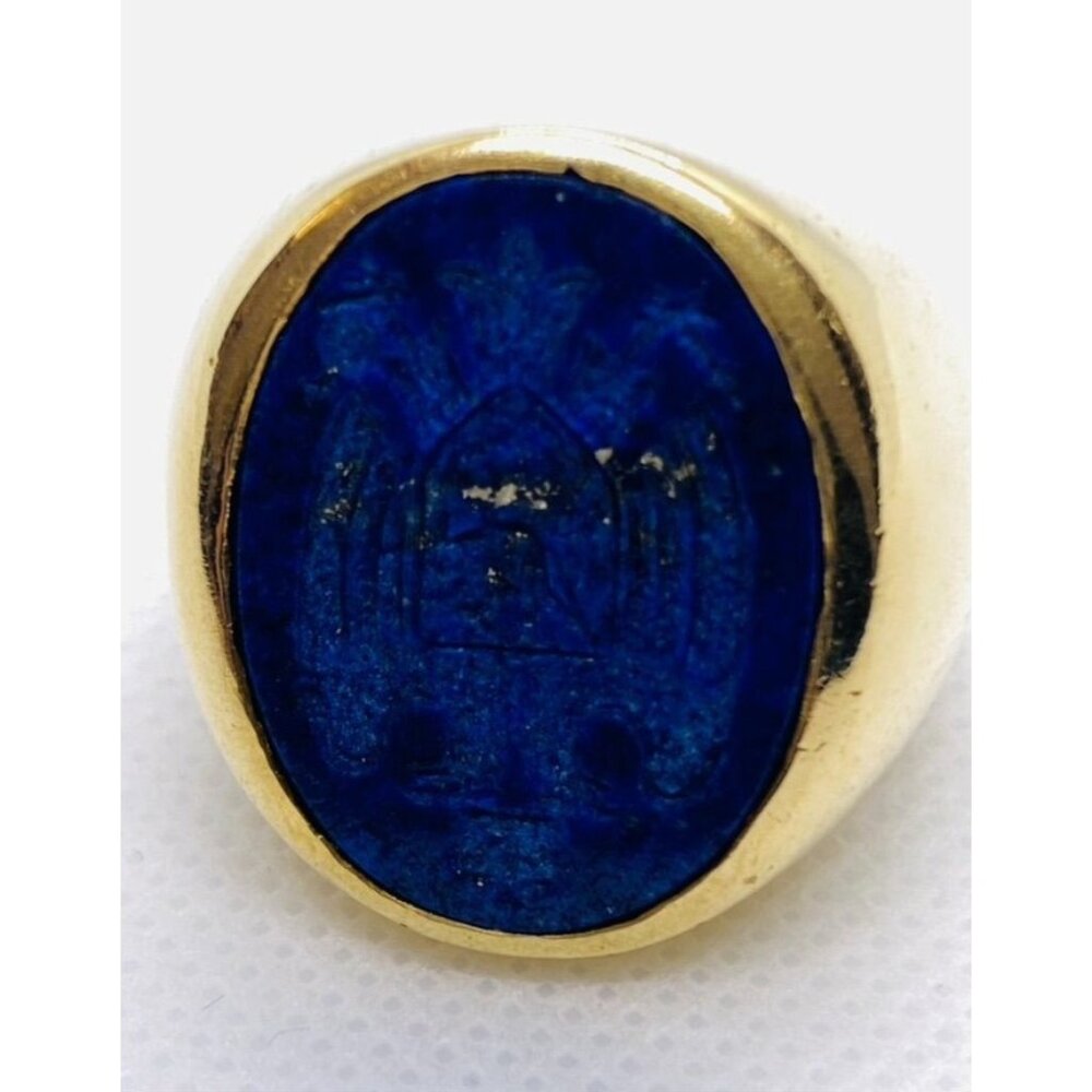 Tiffany & Co 18k 750 Lapis Lazuli Carved Coat of Arms Seal Ring